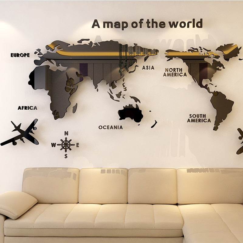 Mirror Wall Art World Map Decal Mural SKU# MOS0030